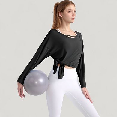 Women's Long Sleeve Pullover Top with Cutout Scoop Neck and Side Slit Hem