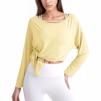 Women's Long Sleeve Pullover Top with Cutout Scoop Neck and Side Slit Hem