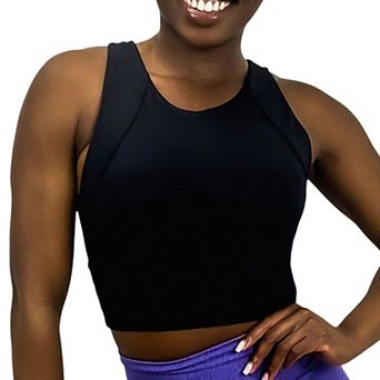 Active Women's High Neck Seamless Crop Tank Top with Wide Straps and Stretch Compression Fit