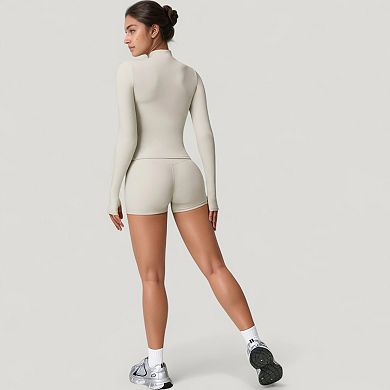 Women's Long Sleeve Zip-Up Athletic Jacket with Thumbholes and High Neckline