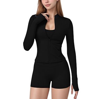 Women's Long Sleeve Zip-Up Athletic Jacket with Thumbholes and High Neckline