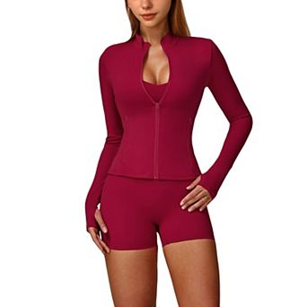 Women's Long Sleeve Zip-Up Athletic Jacket with Thumbholes and High Neckline