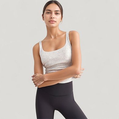 Women's Ribbed Knit Square Neck Tank Top with Wide Straps