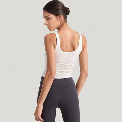 Women's Ribbed Knit Square Neck Tank Top with Wide Straps