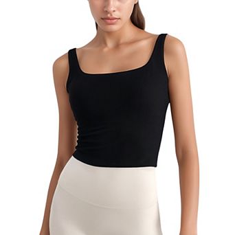 Women's Ribbed Knit Square Neck Tank Top with Wide Straps