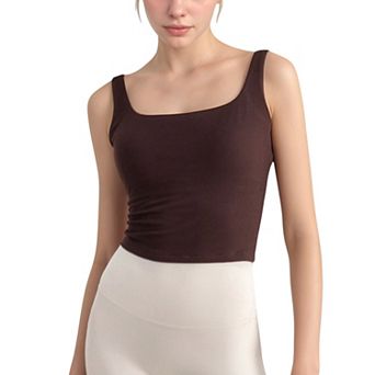 Women's Ribbed Knit Square Neck Tank Top with Wide Straps