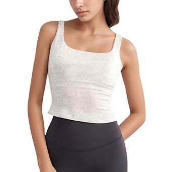 Women's Ribbed Knit Square Neck Tank Top with Wide Straps