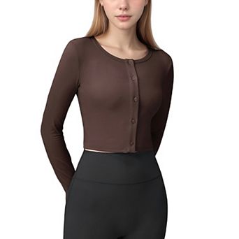 Women's Long Sleeve Cropped Button Front Top with Fitted Stretch Design