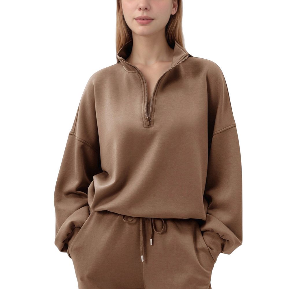Solid Half Zip Pullover Top and Joggers Set