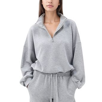 Women's Long Sleeve Half Zip Pullover Top with High Collar and Relaxed Fit