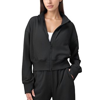 Women's Cropped Zip-Up Jacket with High Collar and Long Sleeves