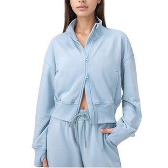 Women's Cropped Zip-Up Jacket with High Collar and Long Sleeves