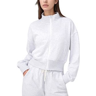 Women's Cropped Zip-Up Jacket with High Collar and Long Sleeves