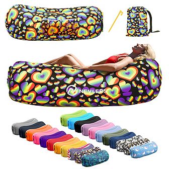 Nevlers Rainbow Heart Inflatable Lounger with Travel Bag and Pockets