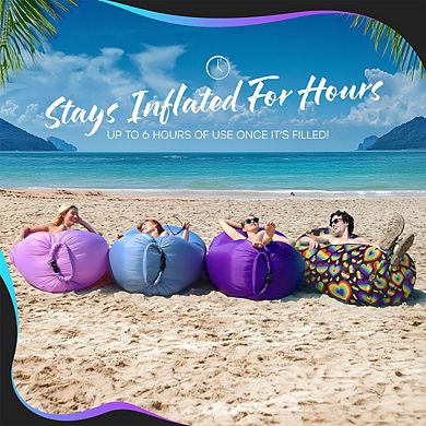 Nevlers Rainbow Heart Inflatable Lounger with Travel Bag and Pockets