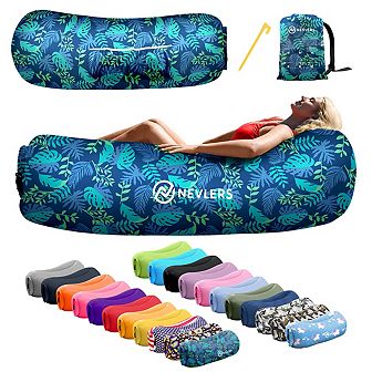Nevlers Navy Leaf Inflatable Lounger with Travel Bag and Pockets