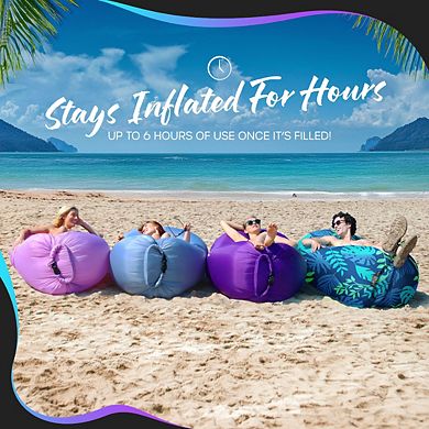 Nevlers Navy Leaf Inflatable Lounger with Travel Bag and Pockets