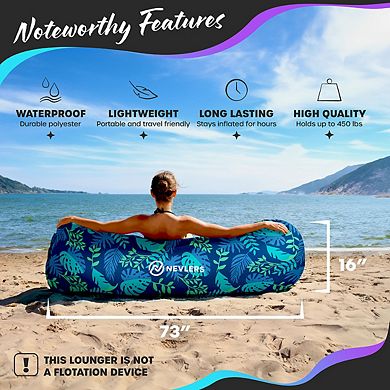 Nevlers Navy Leaf Inflatable Lounger with Travel Bag and Pockets