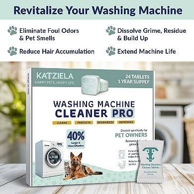 Katziela Washing Machine Cleaner Tablets 24 Pro Version (40% More Cleaning Power) for Pet Owners