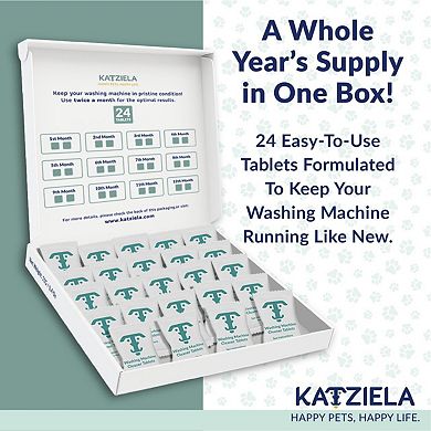 Katziela Washing Machine Cleaner Tablets 24 Pack (12-Month Supply) Formulated for Pet Owners