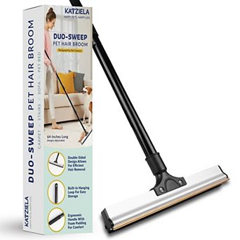 Katziela DuoSweep Broom Dual-Sided Pet Hair Remover with Metal Rubber Blade
