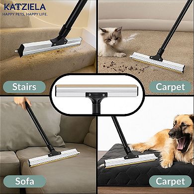 Katziela DuoSweep Broom Dual-Sided Pet Hair Remover with Metal Rubber Blade