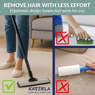 Katziela DuoSweep Broom Dual-Sided Pet Hair Remover with Metal Rubber Blade