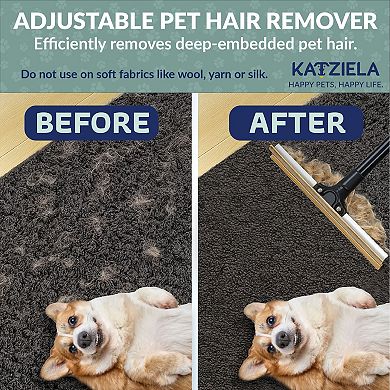 Katziela DuoSweep Broom Dual-Sided Pet Hair Remover with Metal Rubber Blade