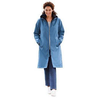 Woman Within Plus Size Mid-Length Fleece-Lined Raincoat With Zip-Off Hood