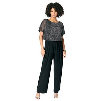 Roaman's Women's Plus Size Plus-Size Short Sleeve Lurex Blouson Jumpsuit