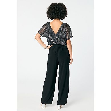 Roaman's Women's Plus Size Plus-Size S/S Lurex Blouson Jumpsuit