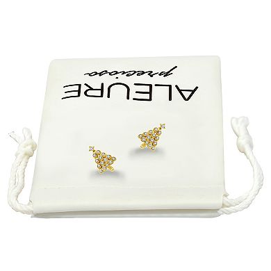 Aleure Precioso Sterling Silver Cubic Zirconia Christmas Tree Stud Earrings
