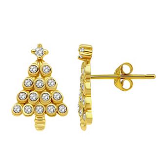 Aleure Precioso Sterling Silver Cubic Zirconia Christmas Tree Stud Earrings