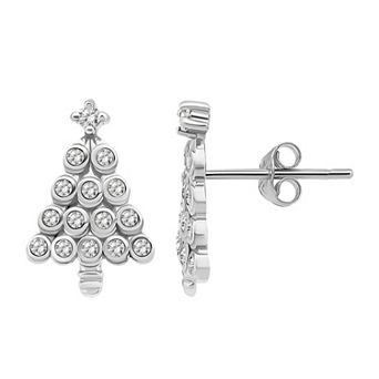 Aleure Precioso Sterling Silver Cubic Zirconia Christmas Tree Stud Earrings