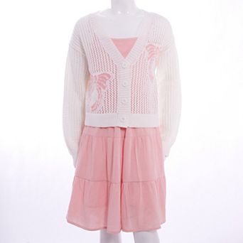 Girls 7-16 Mini Society Bow Icon Cardigan & Dress Set