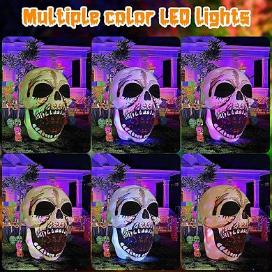 GOOSH 4 FT Halloween Inflatables Skull Decorations Blow Up Yard Scary Colorful Dimming Skull