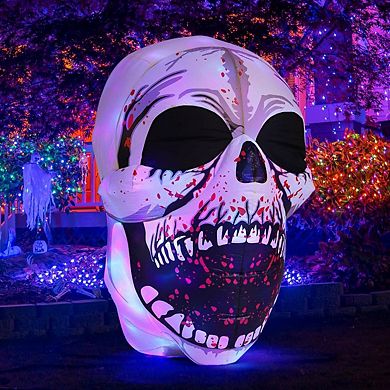 GOOSH 4 FT Halloween Inflatables Skull Decorations Blow Up Yard Scary Colorful Dimming Skull