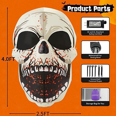 GOOSH 4 FT Halloween Inflatables Skull Decorations Blow Up Yard Scary Colorful Dimming Skull