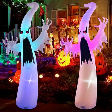 GOOSH 6 FT Halloween Inflatables Ghost Scary Red Eye Dimming Ghost with Built-in Colorful LEDs