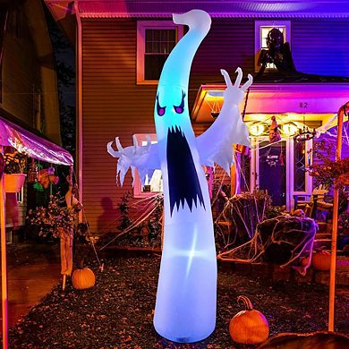 GOOSH 6 FT Halloween Inflatables Ghost Scary Red Eye Dimming Ghost with Built-in Colorful LEDs