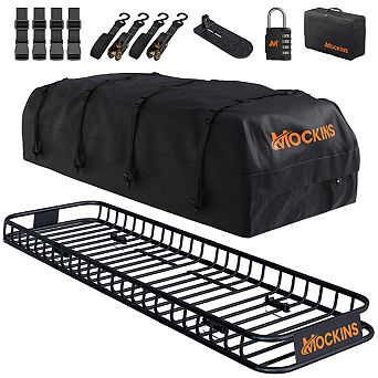 Mockins 85"x24"x4" Narrow Roof Rack Basket with 20 Cubic Feet Rooftop Cargo Carrier Bag