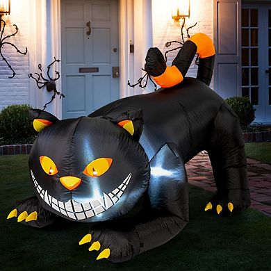 GOOSH 6 FT Halloween Inflatables Outdoor Black Cat with Shakable Head with LED Lights