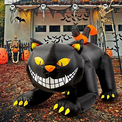 GOOSH 6 FT Halloween Inflatables Outdoor Black Cat with Shakable Head with LED Lights