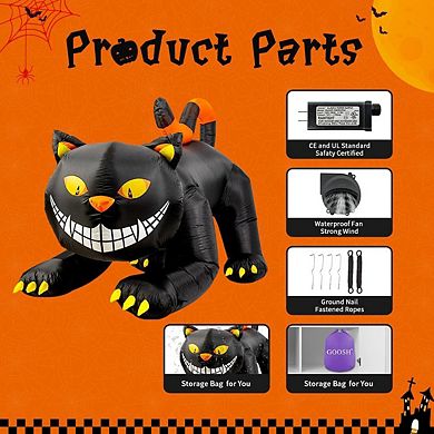 GOOSH 6 FT Halloween Inflatables Outdoor Black Cat with Shakable Head with LED Lights