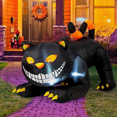 GOOSH 6 FT Halloween Inflatables Outdoor Black Cat with Shakable Head with LED Lights