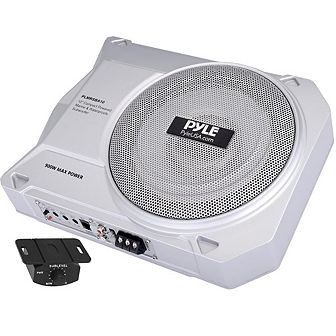 Pyle Marine Grade 10" Slim Active Subwoofer - Low-Profile Amplified Subwoofer System - Black