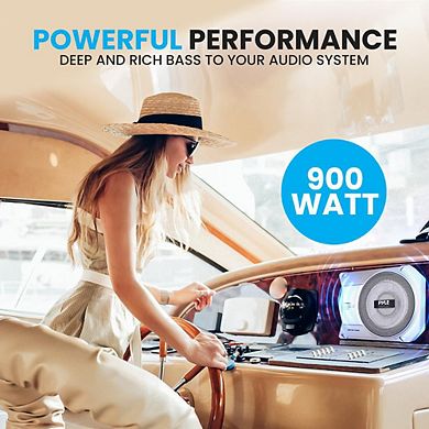 Pyle Marine Grade 10" Slim Active Subwoofer - Low-Profile Amplified Subwoofer System - Black