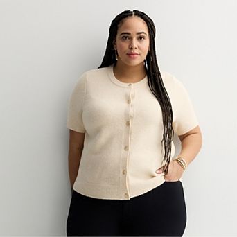 Plus Size Nine West Short Sleeve Cozy Cardigan