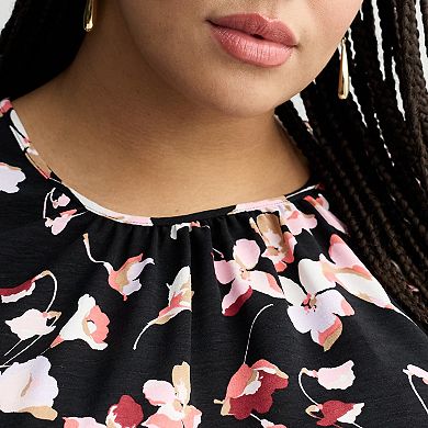 Plus Size Nine West Long Sleeve Shirred Blouse