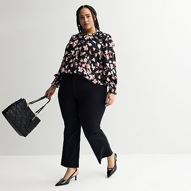 Plus Size Nine West Long Sleeve Shirred Blouse